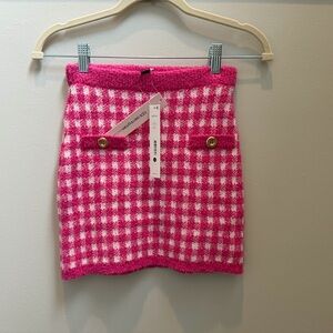 NWT Aqua Girls Pink and White Boucle Checkered Sweater Skirt Sz L